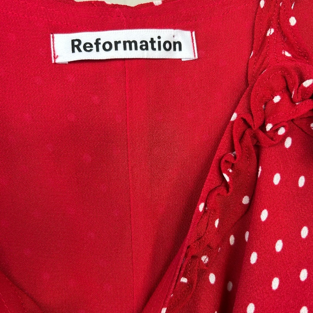 Reformation Eletta Ditty Mini Dress Red And White Polka Dot Size 6 - Picture 5 of 8